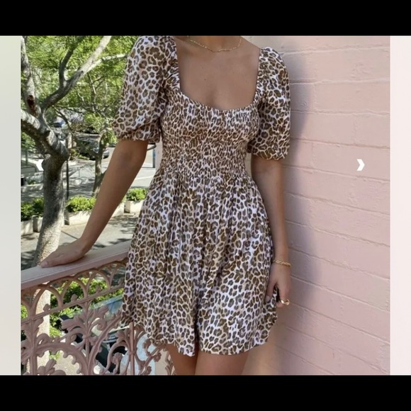 FAITHFUL THE BRAND ILARIA smocked leopard Giorgio animal print mini dress nwt xs - Picture 2 of 7